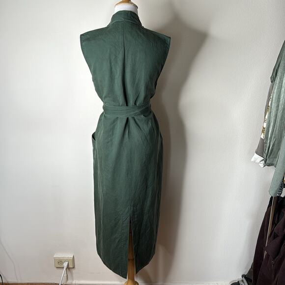 Zara Green Linen Blend Sleeveless Belted Midi Dress - Picture 8 of 9